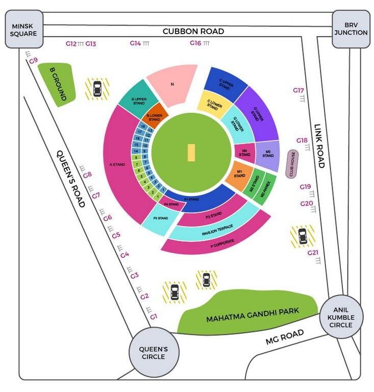 Bangaloru kriket stadion mapu