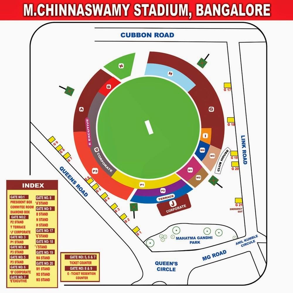 Bangaloru chinnaswamy stadion mapu